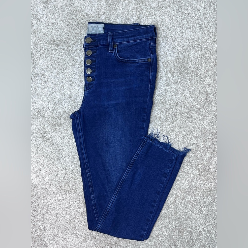 Free People Skinny Jeans w/ Distress, Dark Blue, Size 27 - Picture 2 of 7